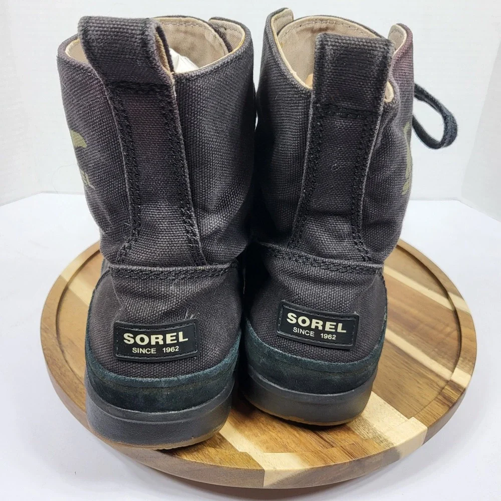 Sorel Canvas Boots Men Size 9 Black Good NM1688-010 High Top Utility Rugged